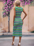 Striped Round Neck Sleeveless Midi Cover Up Dress - Trendsi