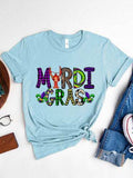 MARDI GRAS Round Neck Short Sleeve T-Shirt - Trendsi - Flyclothing LLC