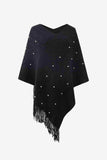 Pearl Trim V-Neck Fringe Hem Poncho - Trendsi - Flyclothing LLC