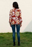 Floral V-Neck Smocked Lantern Sleeve Blouse - Trendsi - Flyclothing LLC