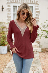 Eyelet V-Neck Smocked Flounce Sleeve Blouse - Trendsi - Flyclothing LLC