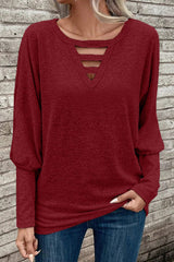 Cutout Round Neck Long Sleeve T-Shirt - Trendsi