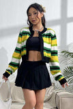 Striped Button Up Contrast Cropped Cardigan - Trendsi - Flyclothing LLC