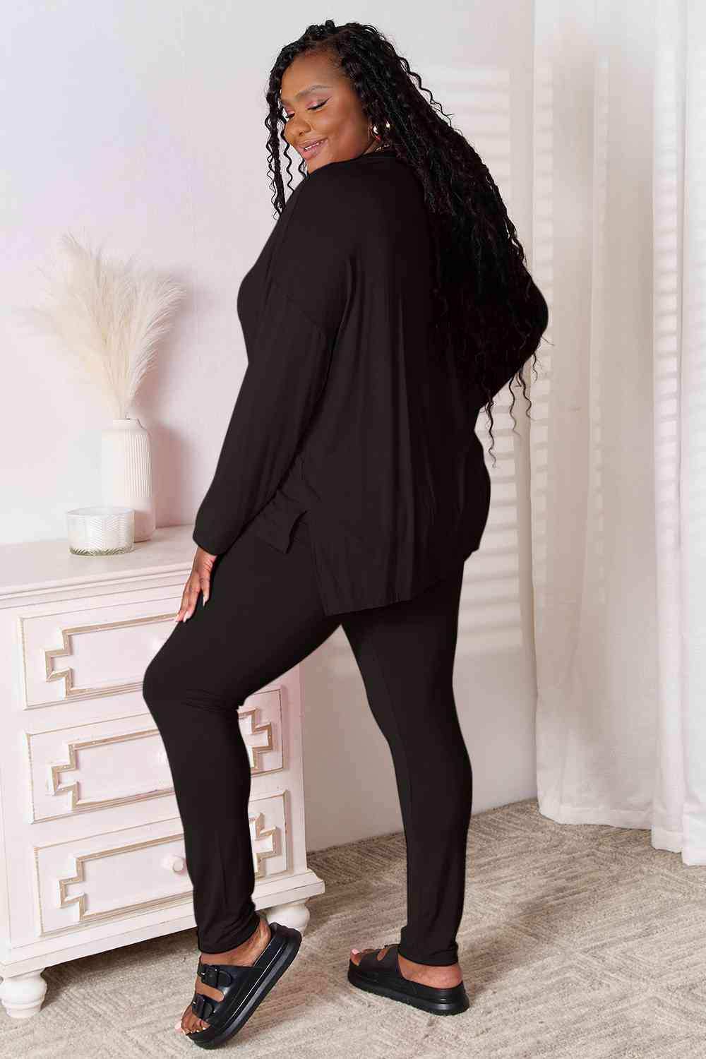 Basic Bae Full Size V-Neck Soft Rayon Long Sleeve Top and Pants Lounge Set - Trendsi - Flyclothing LLC