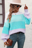 Round Neck Color Block Ribbed Pullover Sweater - Trendsi