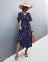 Printed V-Neck Flutter Sleeve Belted Dress - Trendsi - Flyclothing LLC