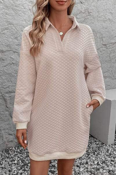 Johnny Collar Dropped Shoulder Dress - Trendsi - Flyclothing LLC