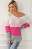 Color Block V-Neck Dropped Shoulder Sweater - Trendsi - Flyclothing LLC