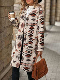 Geometric Pocketed Dropped Shoulder Coat - Trendsi - Flyclothing LLC