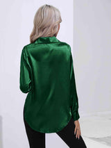 Collared Neck Buttoned Long Sleeve Shirt - Trendsi - Flyclothing LLC