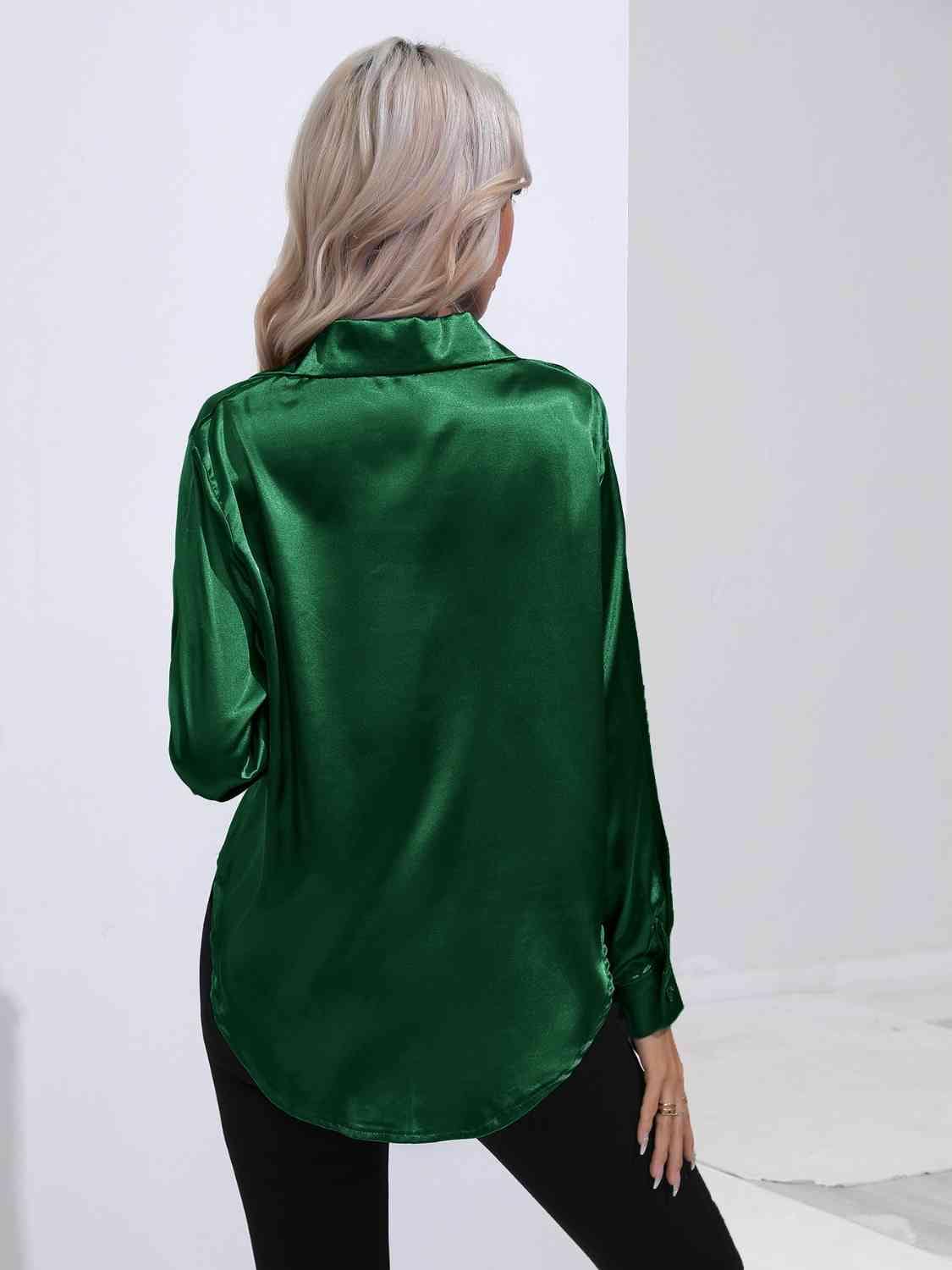 Collared Neck Buttoned Long Sleeve Shirt - Trendsi - Flyclothing LLC