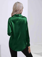 Collared Neck Buttoned Long Sleeve Shirt - Trendsi
