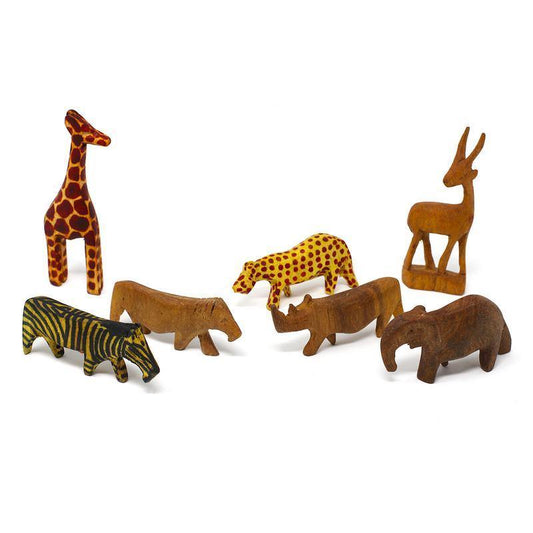 Handcarved Miniature Wood Safari Animals, Set of 7 - Jedando