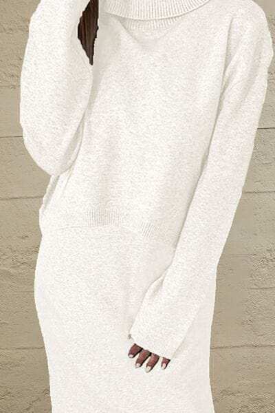 Turtleneck Dropped Shoulder Sweater and Midi Dress Sweater Set - Trendsi - Flyclothing LLC