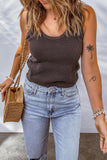 Waffle-Knit Scoop Neck Tank Top - Flyclothing LLC
