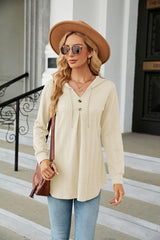 Long Sleeve Hooded Blouse - Trendsi