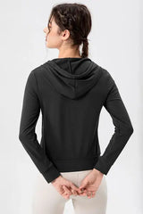 Drawstring Zip Up Hooded Active Outerwear - Trendsi - Flyclothing LLC