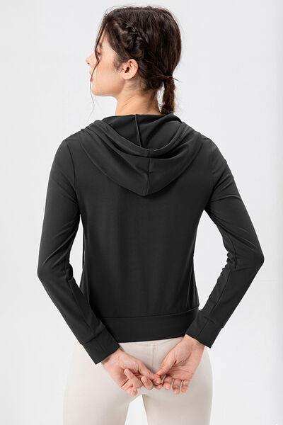 Drawstring Zip Up Hooded Active Outerwear - Trendsi - Flyclothing LLC