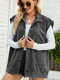 Collared Neck Sleeveless Denim Top with Pockets - Trendsi - Flyclothing LLC