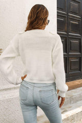 Ruffle Trim Button-Down Dropped Shoulder Sweater - Trendsi - Flyclothing LLC