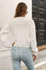 Ruffle Trim Button-Down Dropped Shoulder Sweater - Trendsi