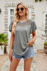 Spliced Lace Flutter Sleeve Top - Trendsi - Flyclothing LLC