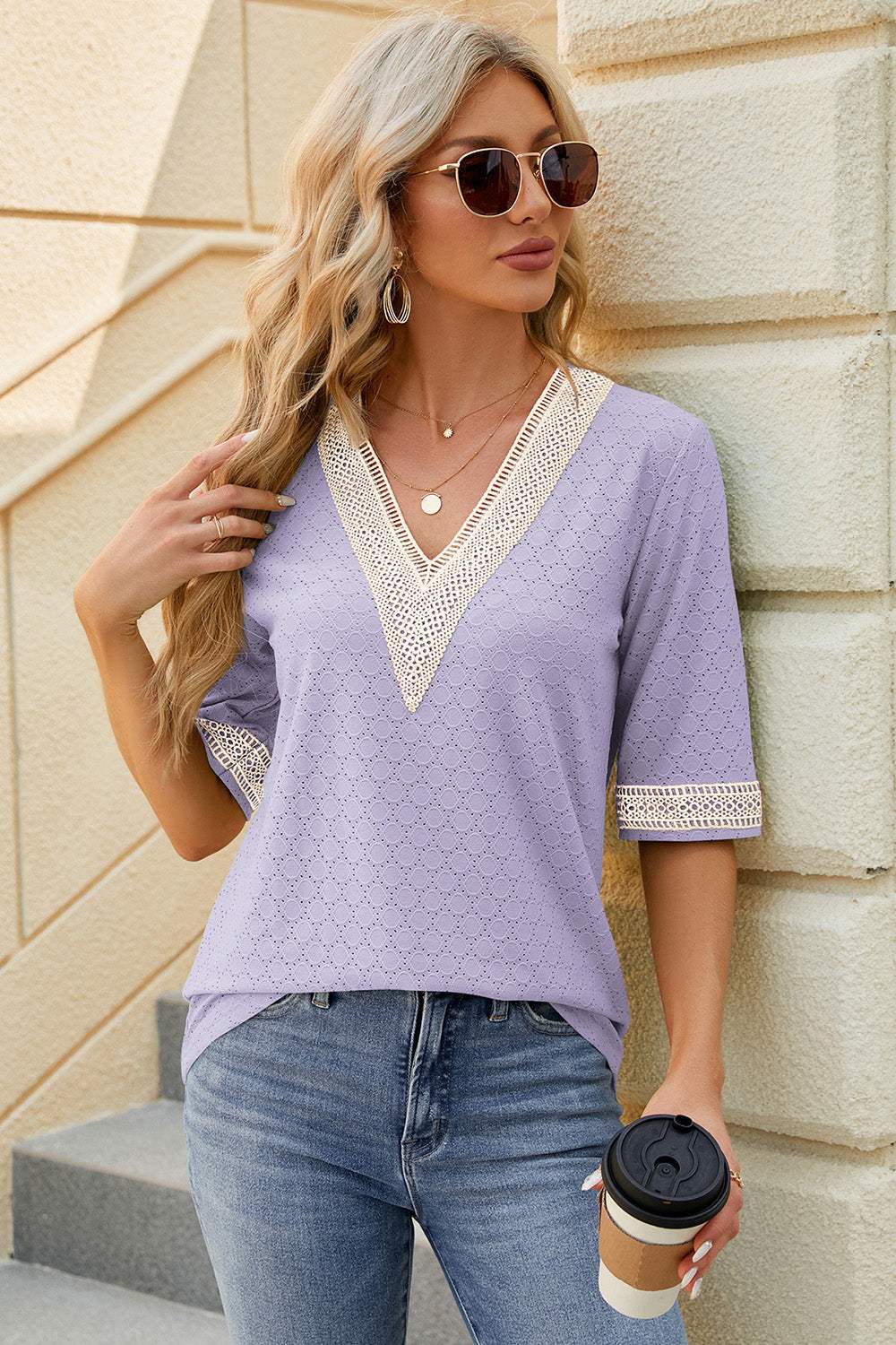 V-Neck Half Sleeve T-Shirt - Trendsi - Flyclothing LLC