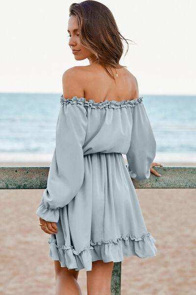 Frill Off-Shoulder Flounce Sleeve Dress - Trendsi - Flyclothing LLC