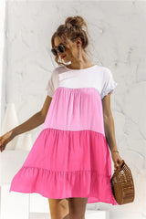 Color Block Round Neck Ruffle Hem Dress - Trendsi - Flyclothing LLC