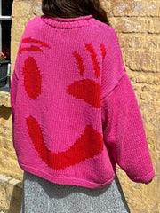Contrast Drop Shoulder Long Sleeve Sweater - Trendsi