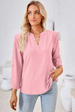 Notched Roll-Tab Sleeve T-Shirt - Trendsi - Flyclothing LLC
