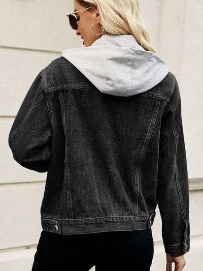 Drawstring Hooded Button Up Denim Jacket - Trendsi - Flyclothing LLC