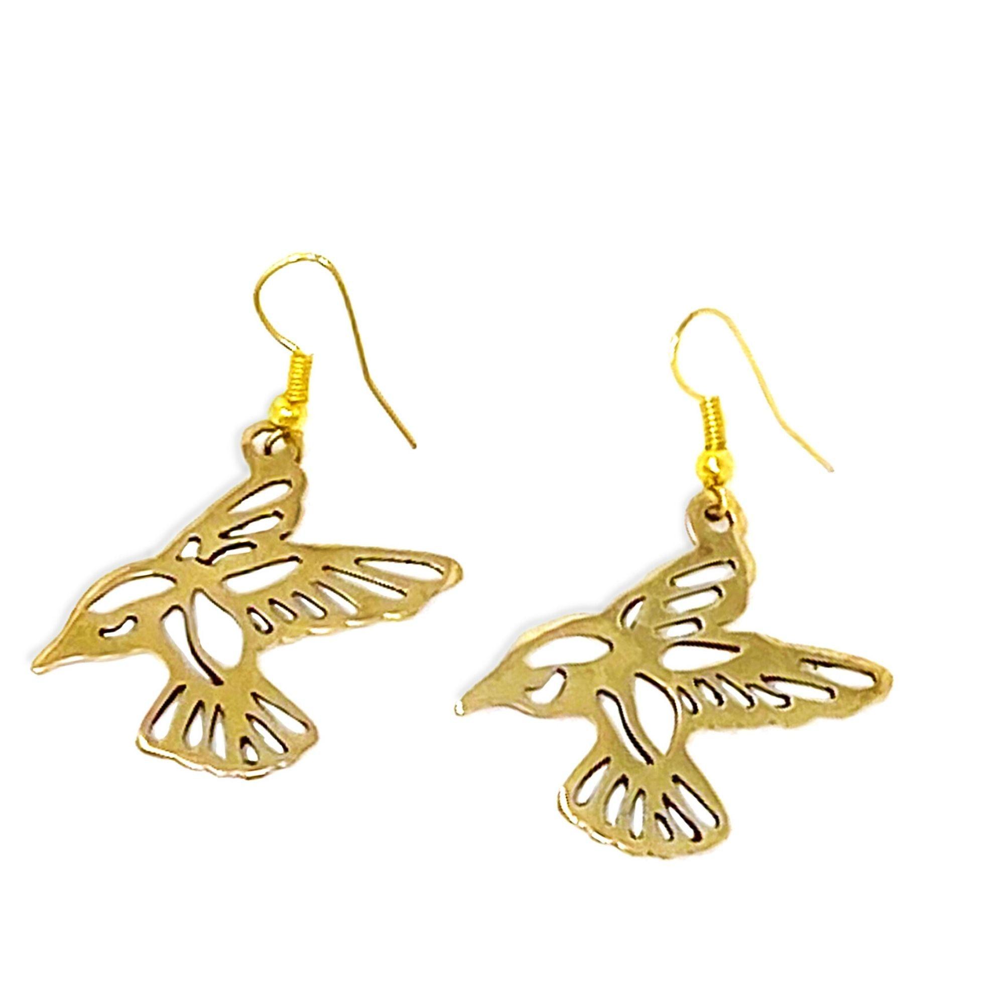 Pair of Birds in Tumbaga Gold Drop Earrings - Flyclothing LLC