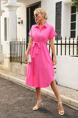 Tied Button Up Shirt Dress - Trendsi - Flyclothing LLC
