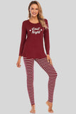 Graphic Round Neck Top and Striped Pants Set - Trendsi