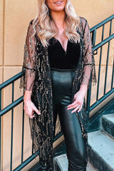 Sequin Open Front Sheer Cardigan - Trendsi - Flyclothing LLC