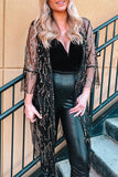 Sequin Open Front Sheer Cardigan - Trendsi