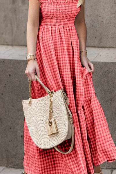 Full Size Smocked Ruffled Plaid Ruffle Hem Dress - Trendsi - Flyclothing LLC
