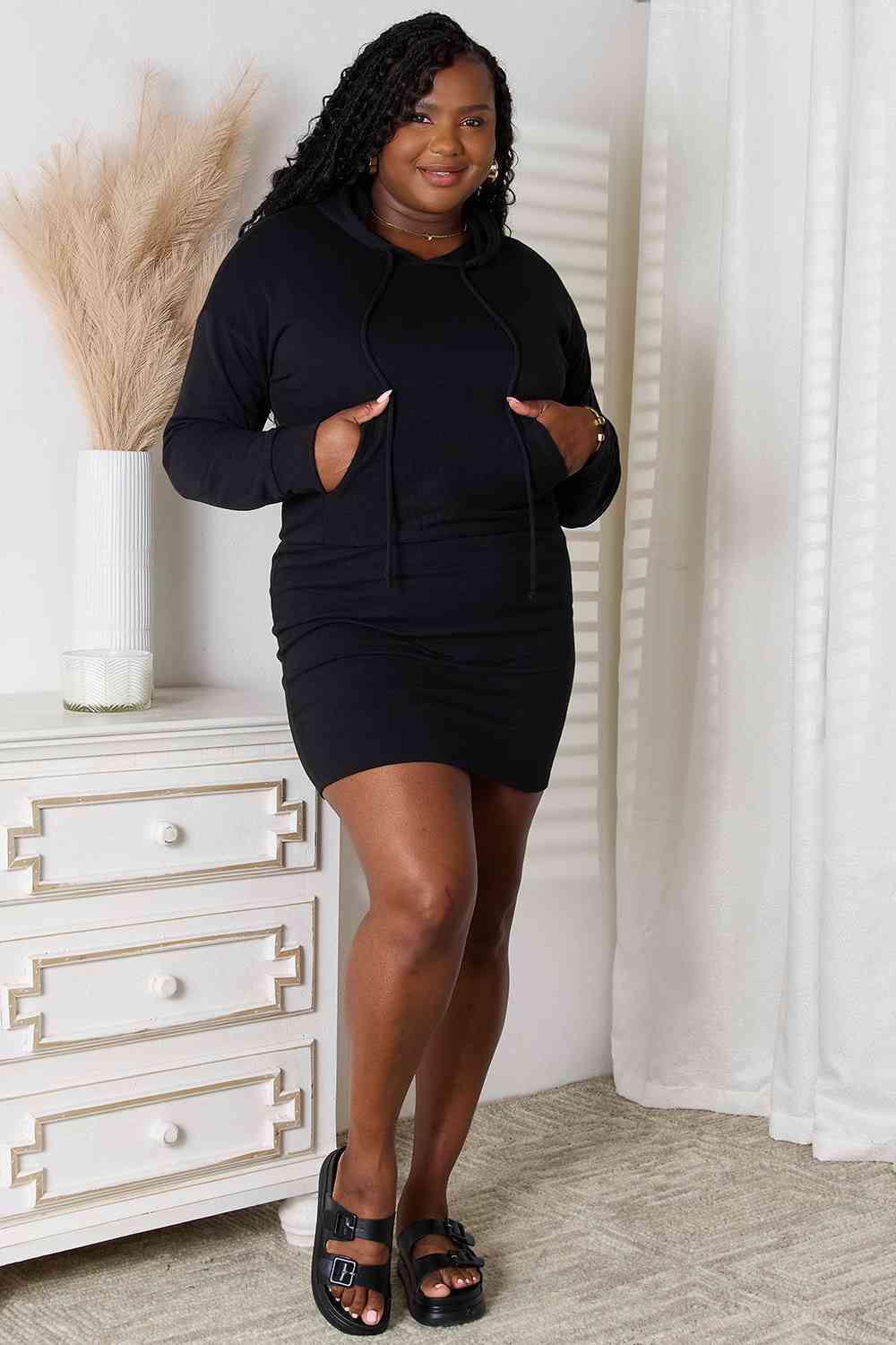 Culture Code Full Size Drawstring Long Sleeve Hooded Dress - Trendsi
