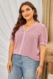 Plus Size Swiss Dot Spliced Lace V-Neck Blouse - Trendsi - Flyclothing LLC
