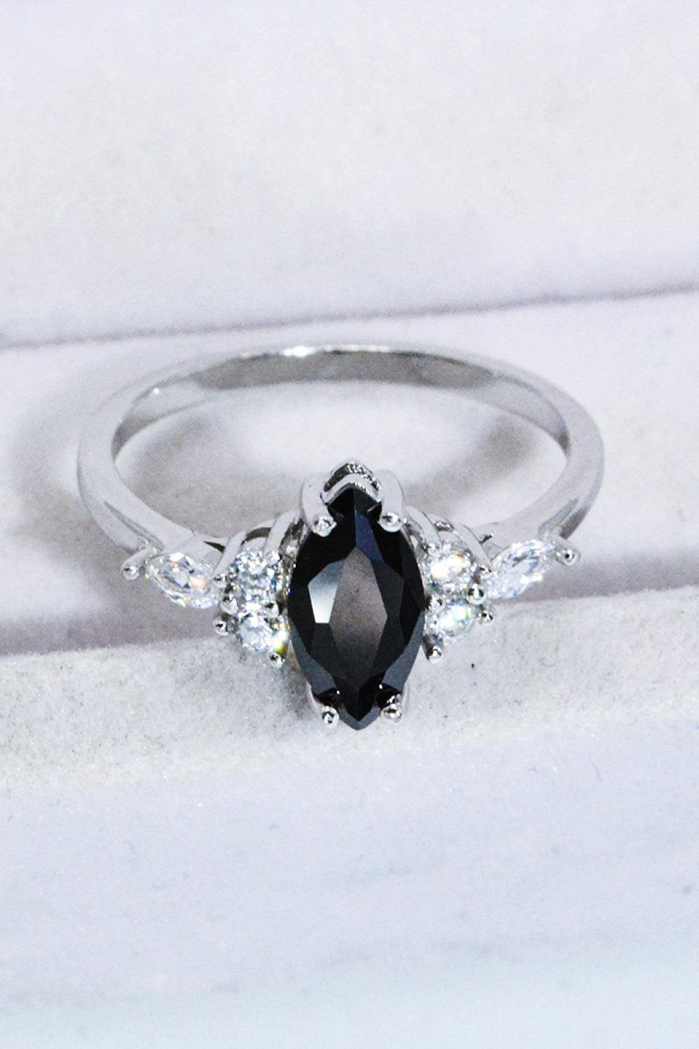 925 Sterling Silver Black Agate Ring - Trendsi