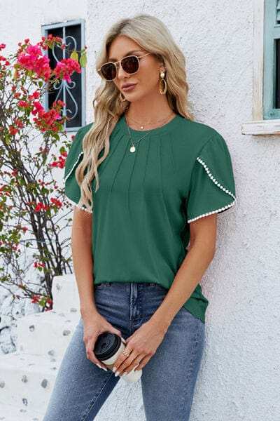 Round Neck Petal Sleeve T-Shirt - Trendsi - Flyclothing LLC