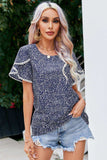 Printed Pom Pom Detail Petal Sleeve Blouse - Trendsi - Flyclothing LLC