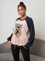 Bear Graphic Raglan Sleeve Sweatshirt - Trendsi