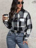 Plaid Button Up Drop Shoulder Cropped Jacket - Trendsi - Flyclothing LLC