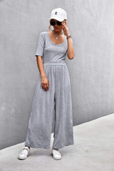 Scoop Neck Half Sleeve Wide Leg Jumpsuit - Trendsi - Flyclothing LLC