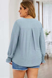 Plus Size Eyelet Notched Flounce Sleeve Blouse - Trendsi - Flyclothing LLC