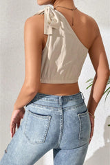 Cropped One-Shoulder Striped Tie Shoulder Tank - Trendsi