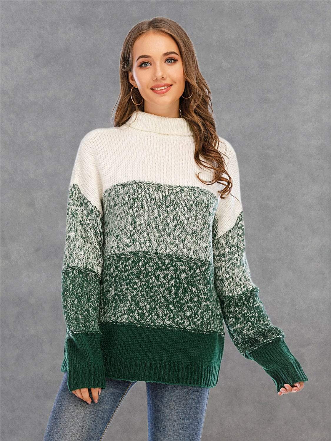 Color Block Turtleneck Sweater - Trendsi - Flyclothing LLC
