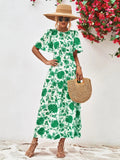 Floral Round Neck Tied Open Back Dress - Trendsi